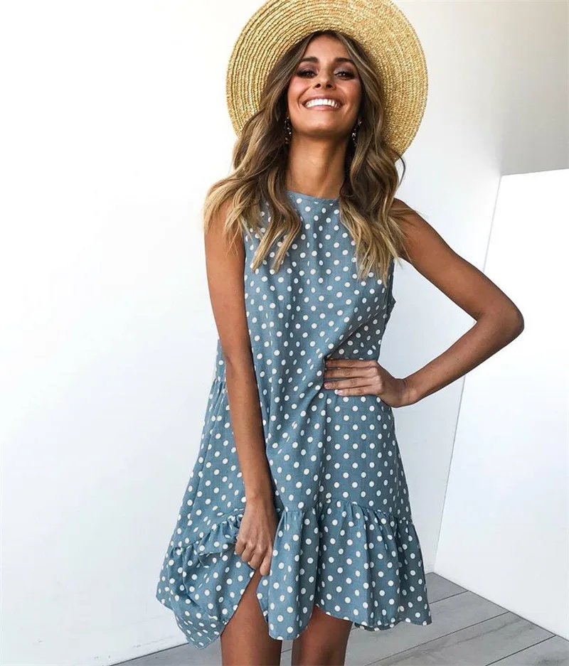 Wave Point Dress Ruffle Women 2020 Spring Summer Street Sexy Casual Slim Thin Beach Party O Neck Mini Polka Dot Dress Vestidos