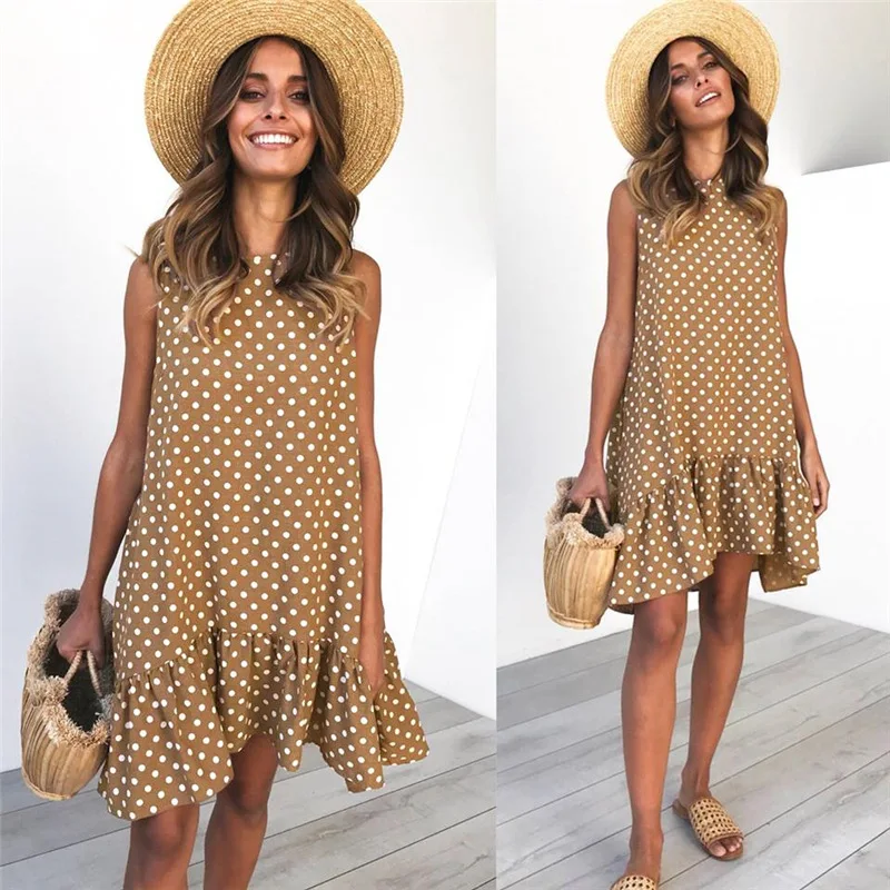 Wave Point Dress Ruffle Women 2020 Spring Summer Street Sexy Casual Slim Thin Beach Party O Neck Mini Polka Dot Dress Vestidos