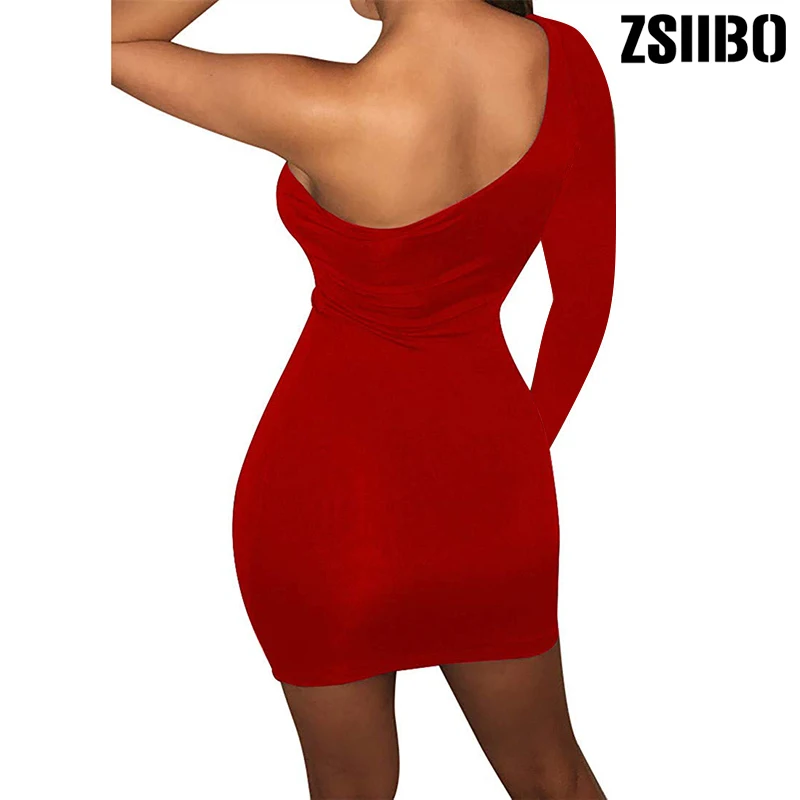ZSIIBO Women's Casual Basic One Shoulder Tank Top Bodycon long sleeve sleeveless Mini Club Dress