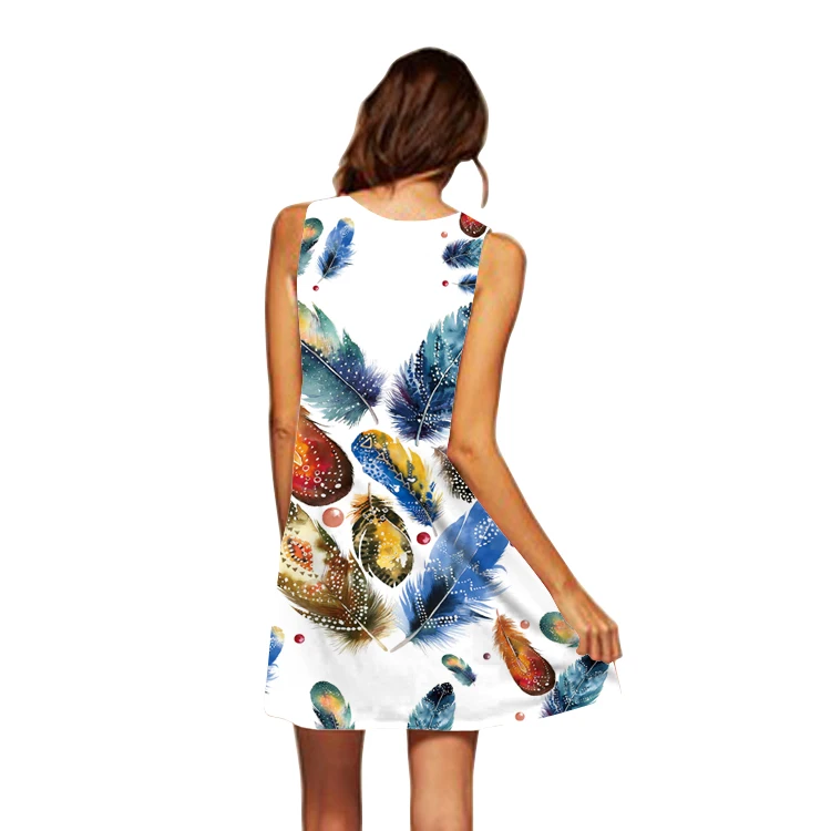 BHflutter Women Dress 2020 New Arrival Rose Print Sleeveless Summer Dress O neck Casual Loose Mini Chiffon Dresses Vestidos