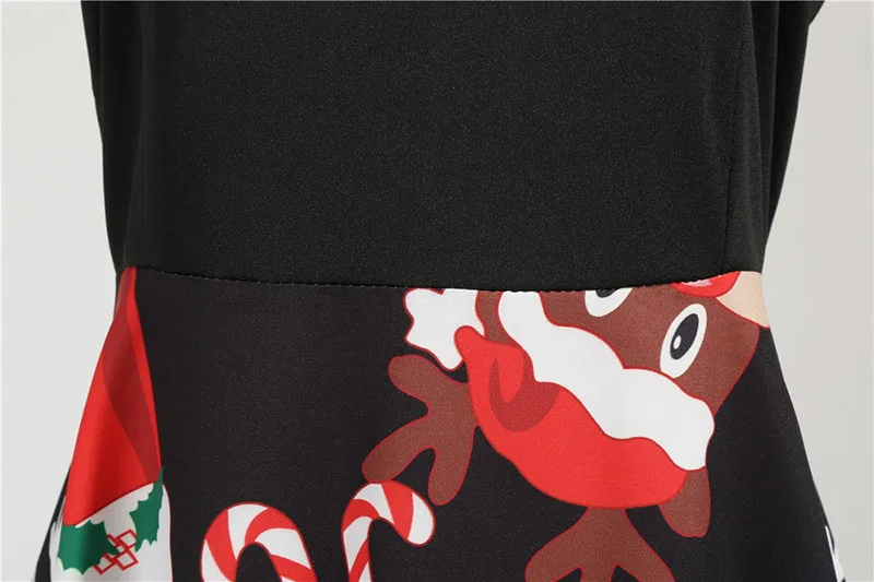 Black Big Swing Print Vintage Christmas Dress Women Winter Casual Long Sleeve V Neck Sexy New Year Party Dress Plus Size S~3XL