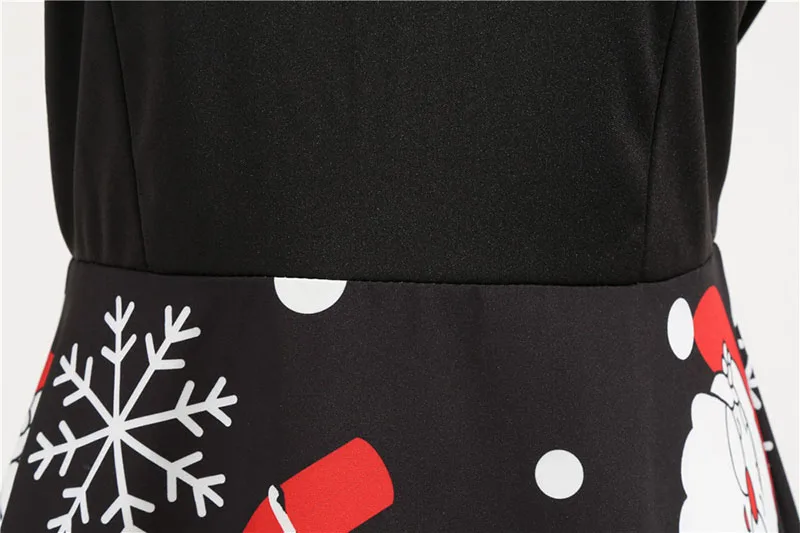 Black Big Swing Print Vintage Christmas Dress Women Winter Casual Long Sleeve V Neck Sexy New Year Party Dress Plus Size S~3XL