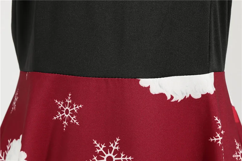 Black Big Swing Print Vintage Christmas Dress Women Winter Casual Long Sleeve V Neck Sexy New Year Party Dress Plus Size S~3XL