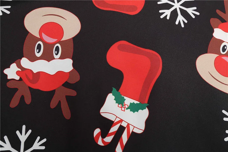 Black Big Swing Print Vintage Christmas Dress Women Winter Casual Long Sleeve V Neck Sexy New Year Party Dress Plus Size S~3XL