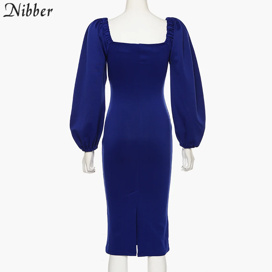 Nibber sexy pure V Neck off shoulder bodycon dress women autumn winter club party night red Elegant midi dress Mujer black dress