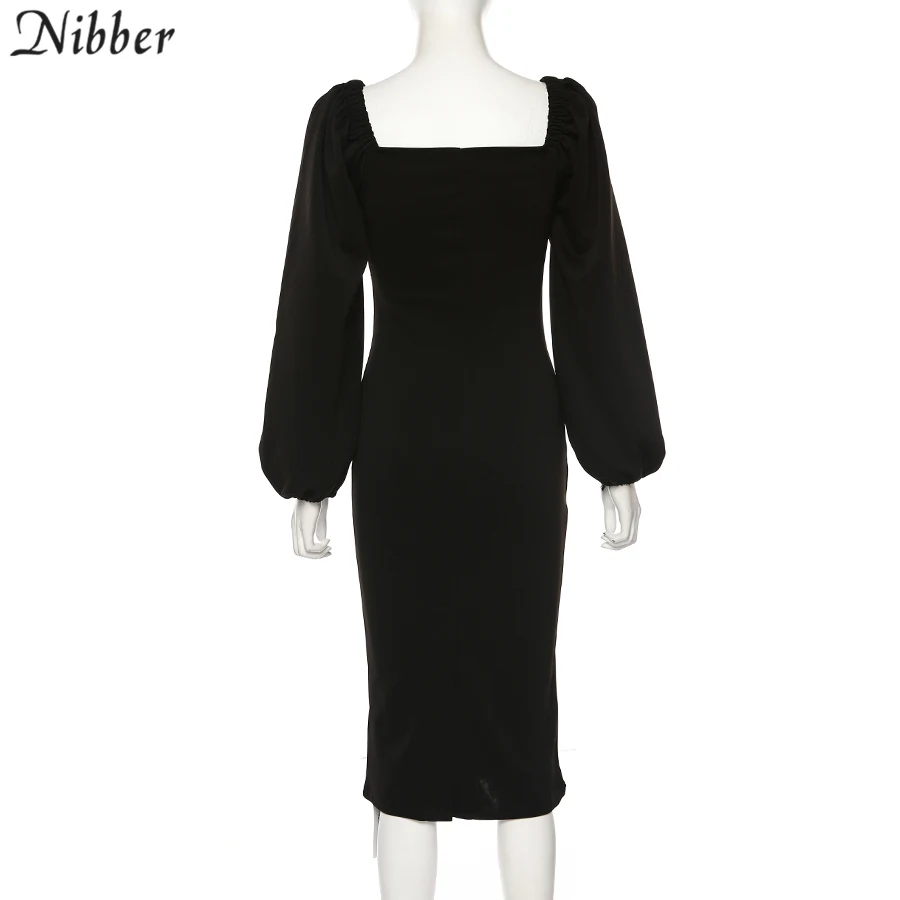 Nibber sexy pure V Neck off shoulder bodycon dress women autumn winter club party night red Elegant midi dress Mujer black dress