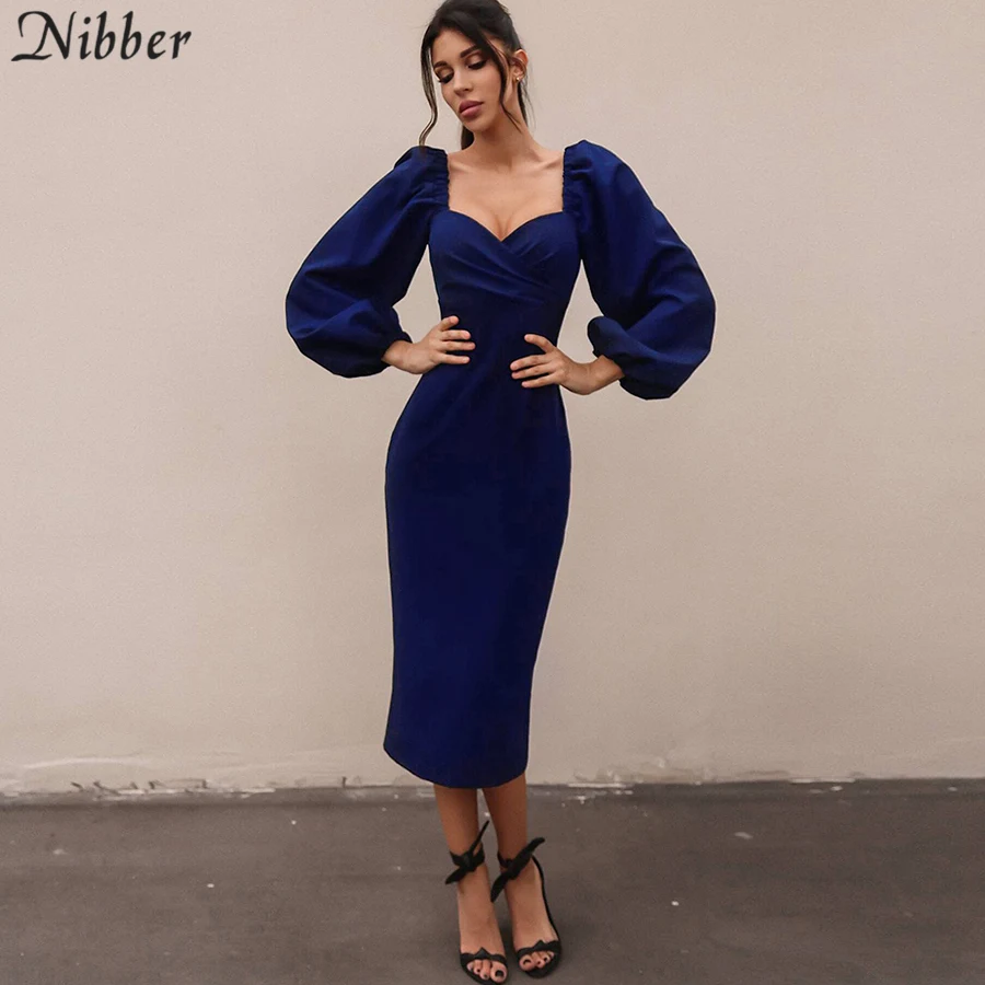 Nibber sexy pure V Neck off shoulder bodycon dress women autumn winter club party night red Elegant midi dress Mujer black dress