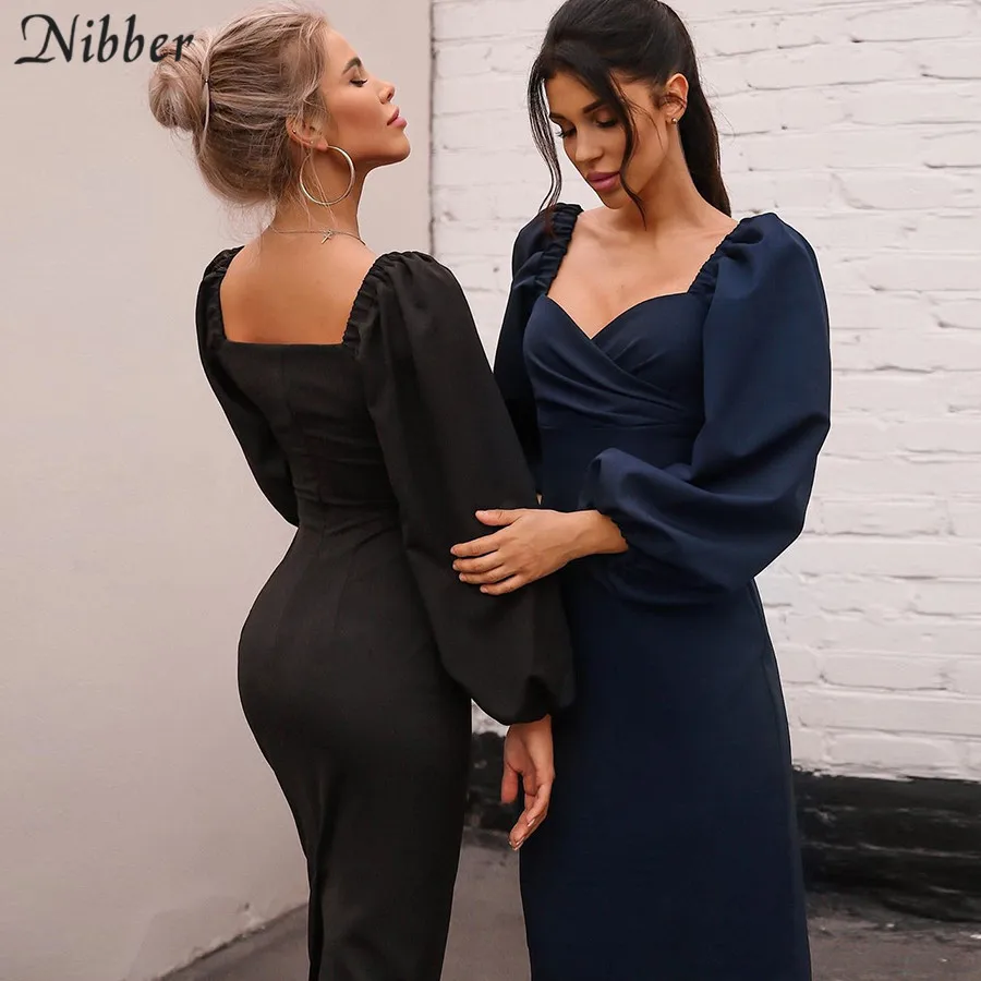 Nibber sexy pure V Neck off shoulder bodycon dress women autumn winter club party night red Elegant midi dress Mujer black dress