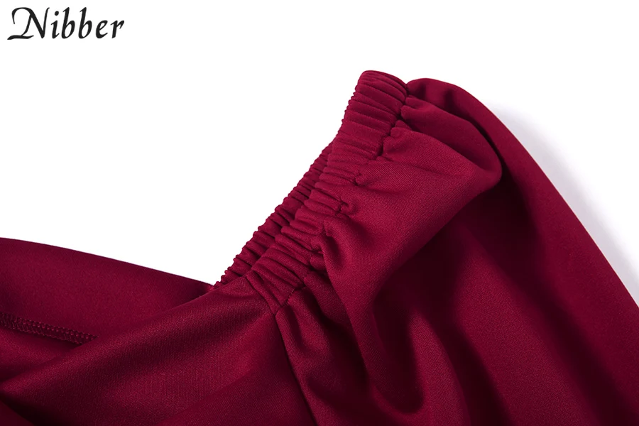 Nibber sexy pure V Neck off shoulder bodycon dress women autumn winter club party night red Elegant midi dress Mujer black dress
