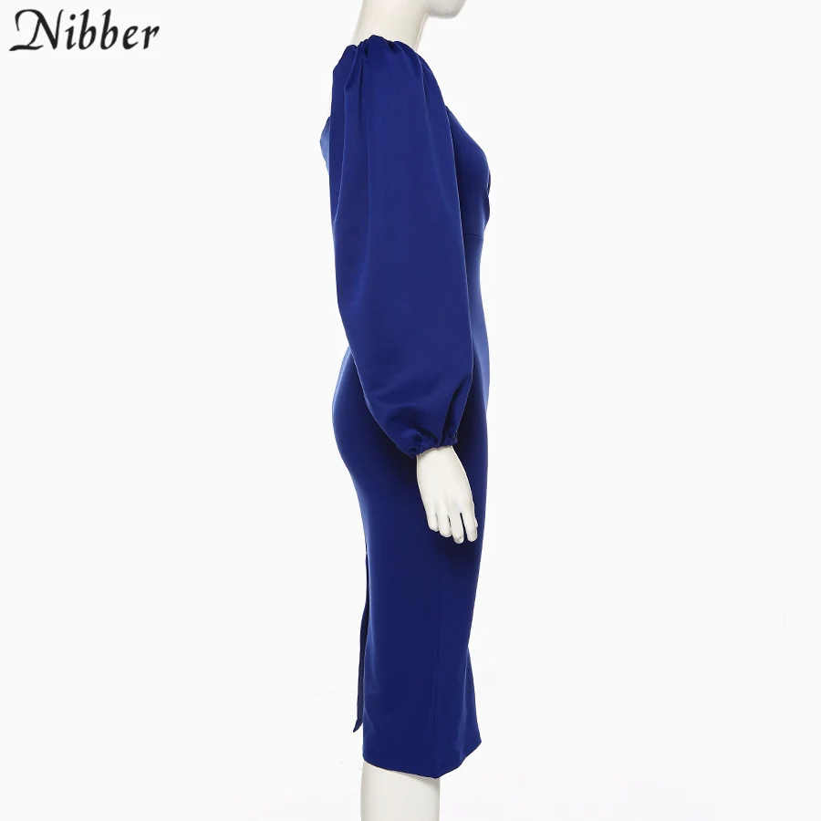 Nibber sexy pure V Neck off shoulder bodycon dress women autumn winter club party night red Elegant midi dress Mujer black dress