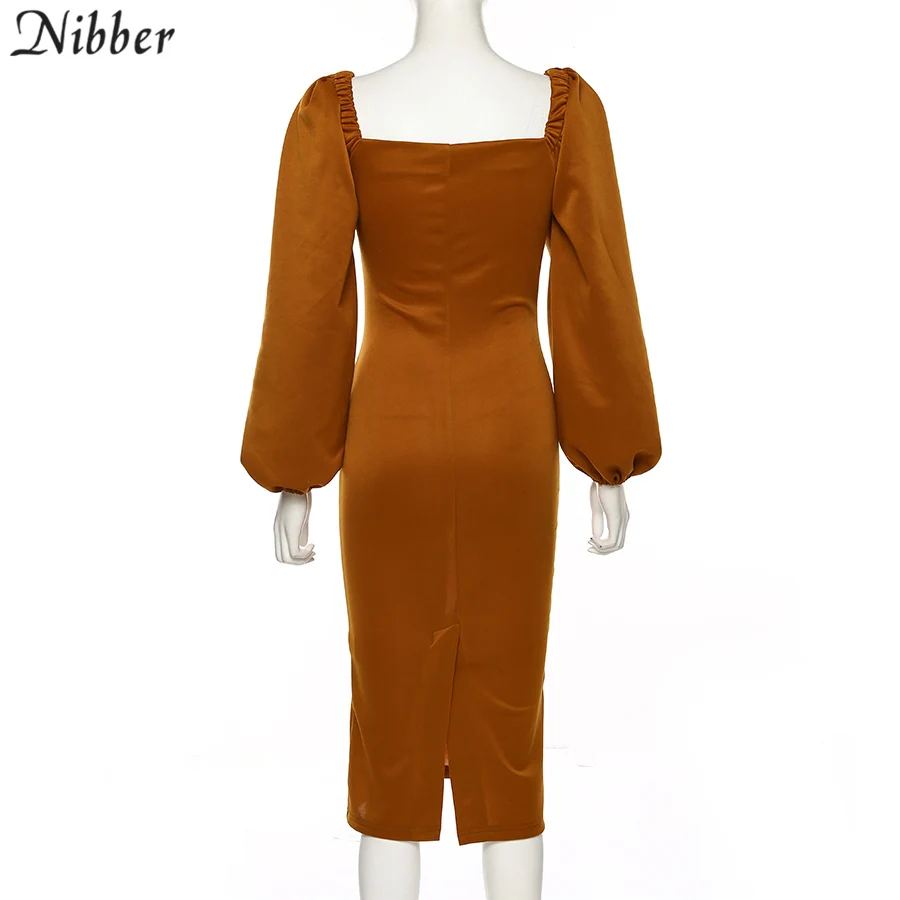 Nibber sexy pure V Neck off shoulder bodycon dress women autumn winter club party night red Elegant midi dress Mujer black dress