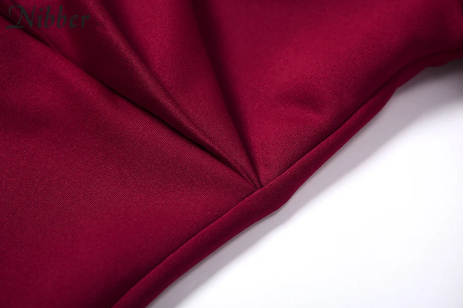 Nibber sexy pure V Neck off shoulder bodycon dress women autumn winter club party night red Elegant midi dress Mujer black dress