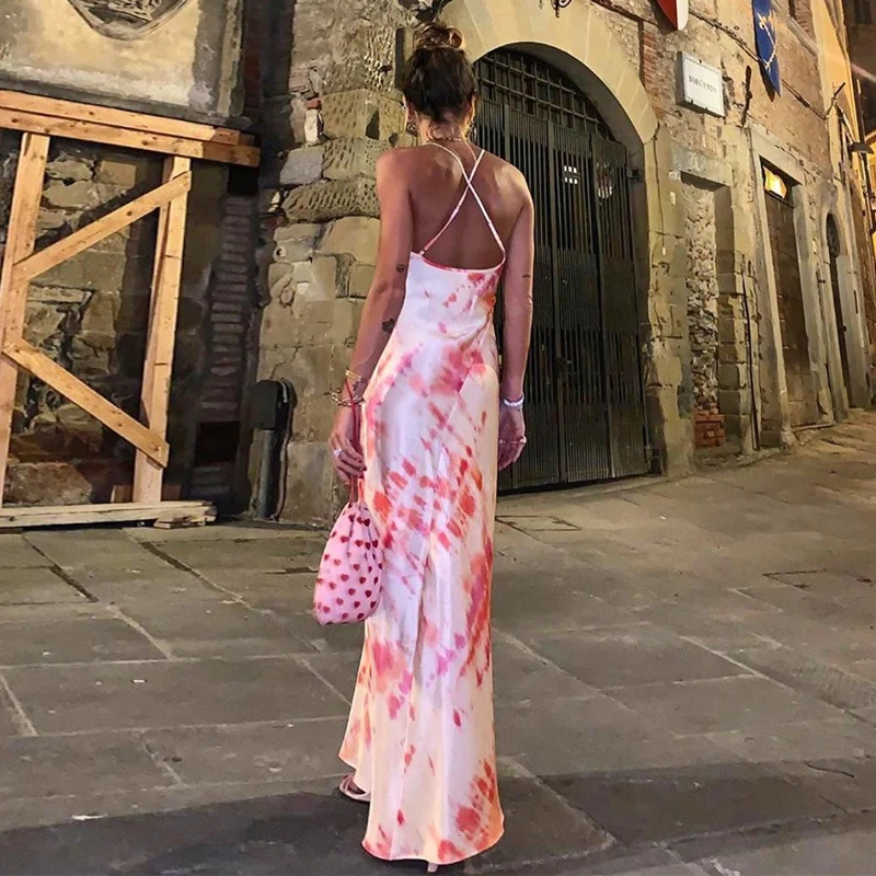 Dulzura neon satin lace up 2020 summer women bodycon long midi dress sleeveless backless elegant party outfits sexy club clothes