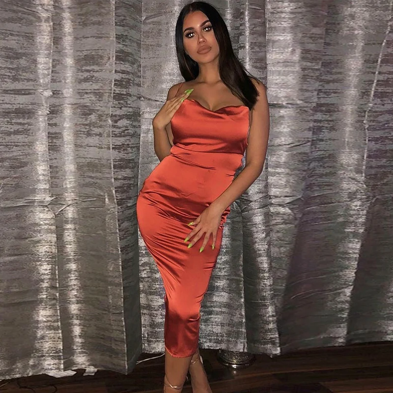 Dulzura neon satin lace up 2020 summer women bodycon long midi dress sleeveless backless elegant party outfits sexy club clothes