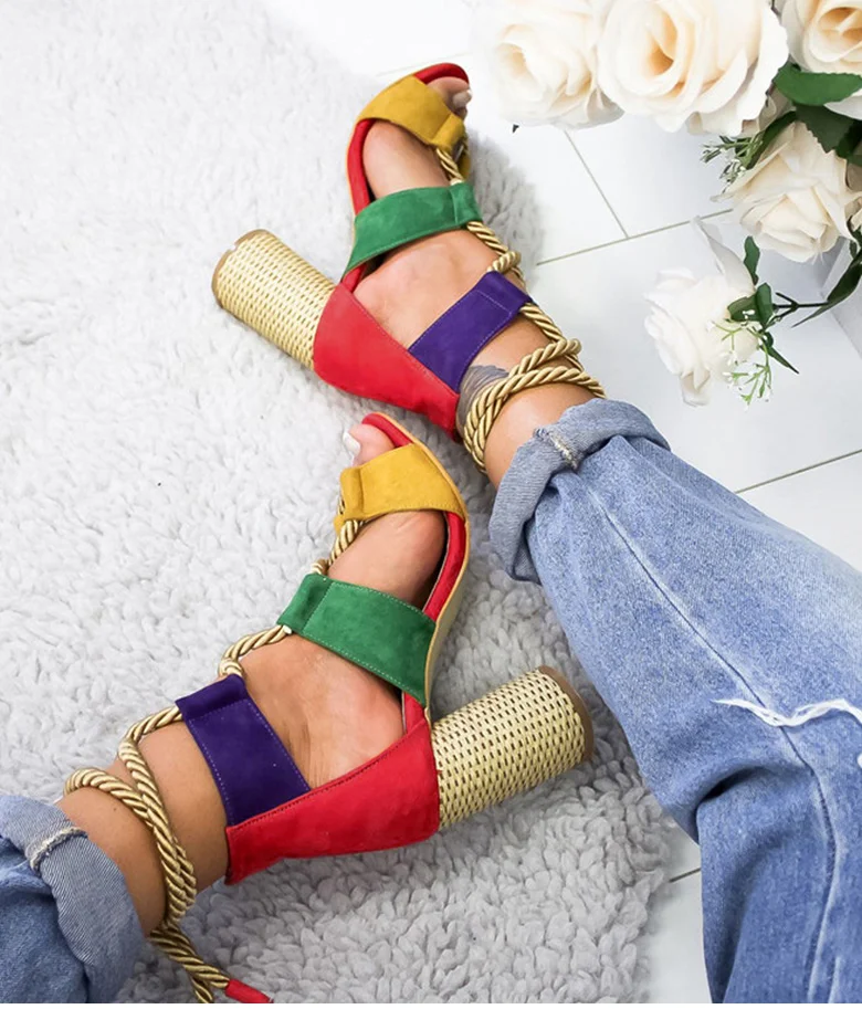 Women Pumps Lace Up High Heels Women Gladiator Sandals For Party Wedding Shoes Woman Summer Sandals Thick Heels Chaussures Femme