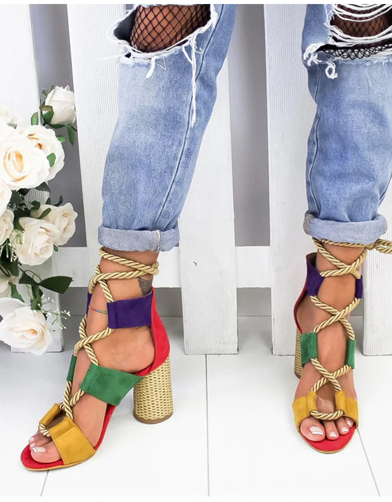 Women Pumps Lace Up High Heels Women Gladiator Sandals For Party Wedding Shoes Woman Summer Sandals Thick Heels Chaussures Femme