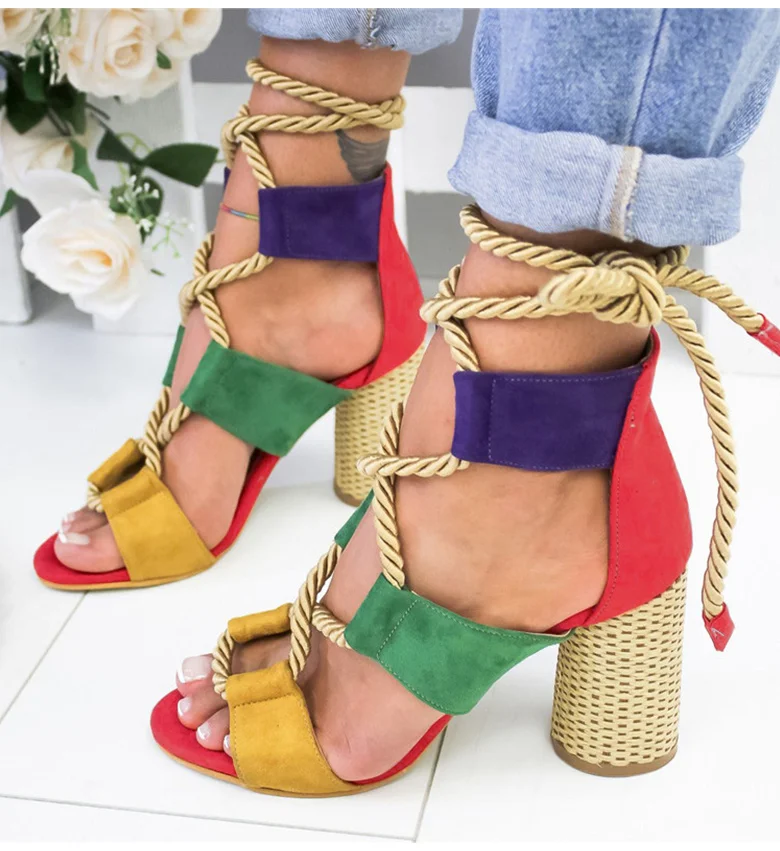 Women Pumps Lace Up High Heels Women Gladiator Sandals For Party Wedding Shoes Woman Summer Sandals Thick Heels Chaussures Femme