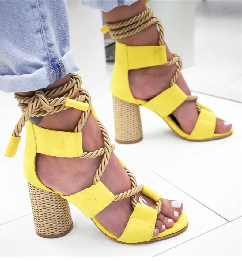 Women Pumps Lace Up High Heels Women Gladiator Sandals For Party Wedding Shoes Woman Summer Sandals Thick Heels Chaussures Femme