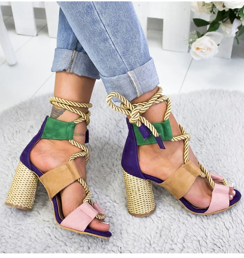 Women Pumps Lace Up High Heels Women Gladiator Sandals For Party Wedding Shoes Woman Summer Sandals Thick Heels Chaussures Femme