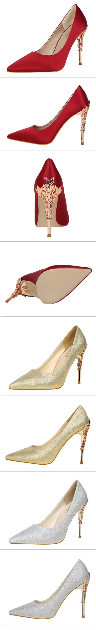 Metal Carved Thin Heel High Heels Pumps Women Shoes 2020 Sexy Pointed Toe Ladies Shoes Fashion Candy Colors Wedding Shoes Woman