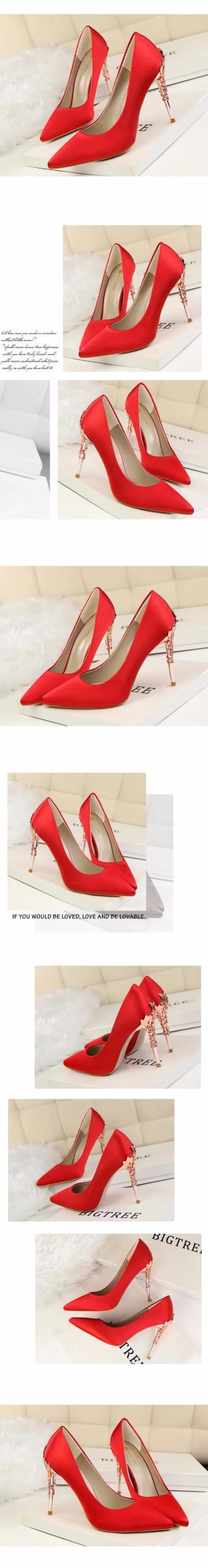 Metal Carved Thin Heel High Heels Pumps Women Shoes 2020 Sexy Pointed Toe Ladies Shoes Fashion Candy Colors Wedding Shoes Woman