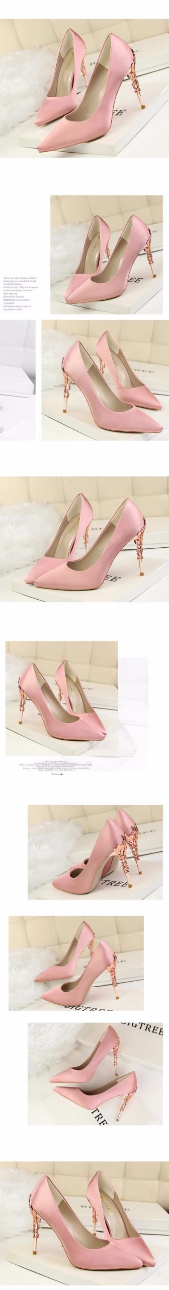 Metal Carved Thin Heel High Heels Pumps Women Shoes 2020 Sexy Pointed Toe Ladies Shoes Fashion Candy Colors Wedding Shoes Woman