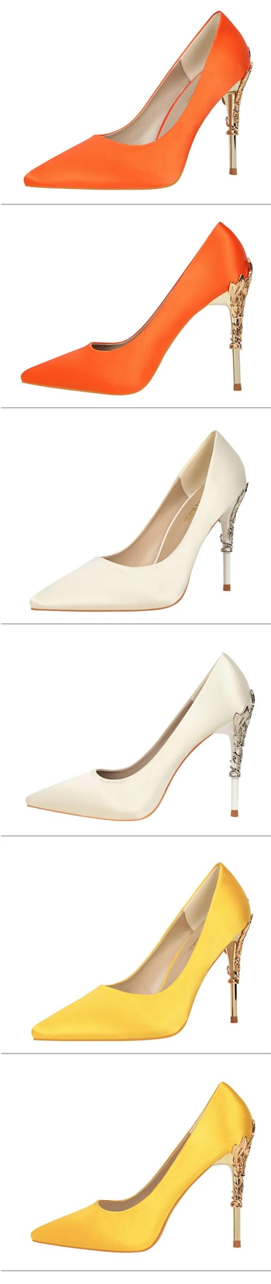 Metal Carved Thin Heel High Heels Pumps Women Shoes 2020 Sexy Pointed Toe Ladies Shoes Fashion Candy Colors Wedding Shoes Woman