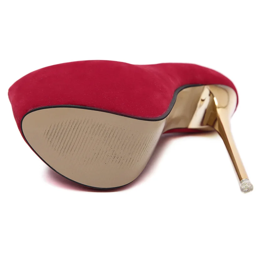 Aneikeh Big Size 41 42 43 44 45 Sexy Pumps Wedding Women Fetish Shoes High Heel Stripper Flock Pumps 16 cm Zapatos Mujer