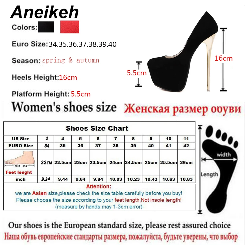 Aneikeh Big Size 41 42 43 44 45 Sexy Pumps Wedding Women Fetish Shoes High Heel Stripper Flock Pumps 16 cm Zapatos Mujer