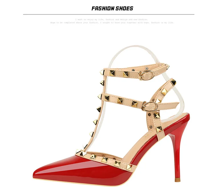 Rivet High Heels Luxury Designer Women Shoes Ladies Pumps Sexy Spring Summer 2019 Fashion Sandals Office Dress White Black Shoes