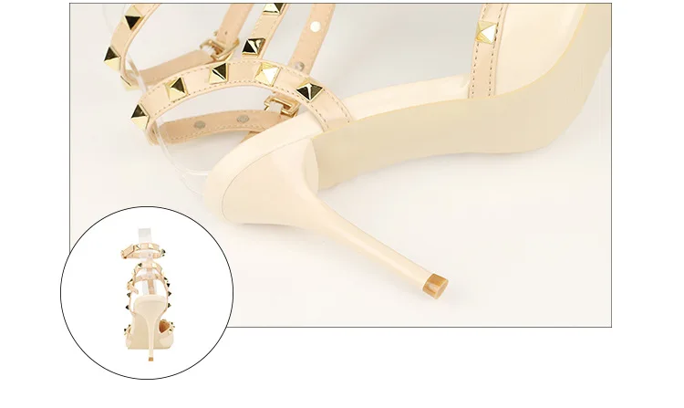 Rivet High Heels Luxury Designer Women Shoes Ladies Pumps Sexy Spring Summer 2019 Fashion Sandals Office Dress White Black Shoes