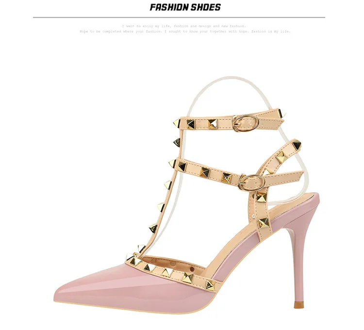 Rivet High Heels Luxury Designer Women Shoes Ladies Pumps Sexy Spring Summer 2019 Fashion Sandals Office Dress White Black Shoes