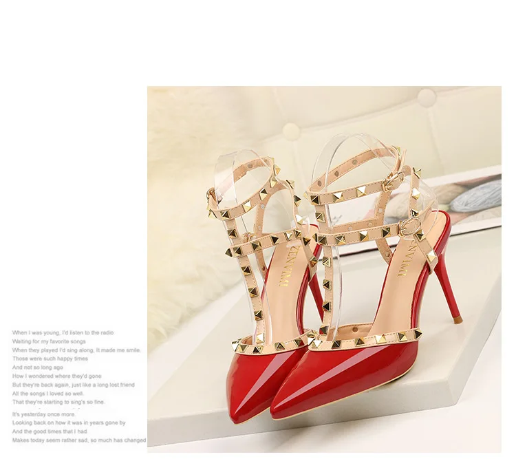 Rivet High Heels Luxury Designer Women Shoes Ladies Pumps Sexy Spring Summer 2019 Fashion Sandals Office Dress White Black Shoes