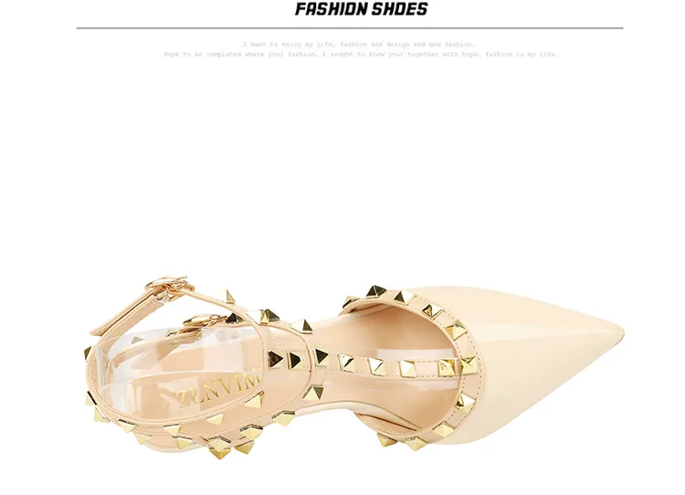 Rivet High Heels Luxury Designer Women Shoes Ladies Pumps Sexy Spring Summer 2019 Fashion Sandals Office Dress White Black Shoes