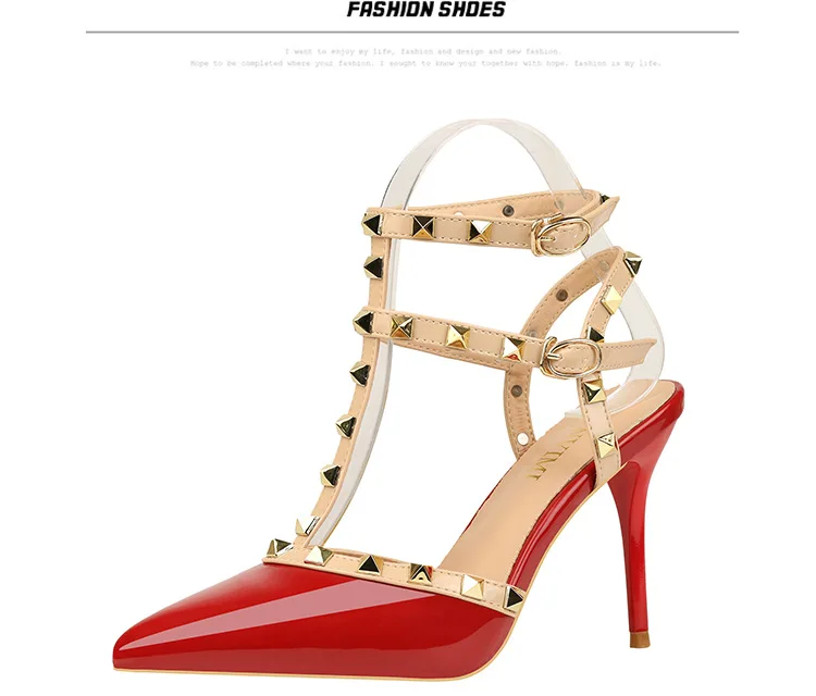 Rivet High Heels Luxury Designer Women Shoes Ladies Pumps Sexy Spring Summer 2019 Fashion Sandals Office Dress White Black Shoes
