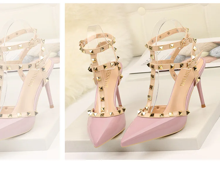 Rivet High Heels Luxury Designer Women Shoes Ladies Pumps Sexy Spring Summer 2019 Fashion Sandals Office Dress White Black Shoes