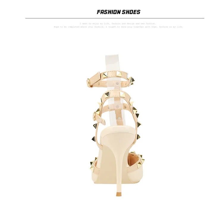 Rivet High Heels Luxury Designer Women Shoes Ladies Pumps Sexy Spring Summer 2019 Fashion Sandals Office Dress White Black Shoes
