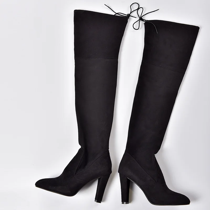 POLALI 2020 New Flock Leather Women Over The Knee Boots Lace Up Sexy High Heels Autumn Woman Shoes Winter Women Boots Size 34-43