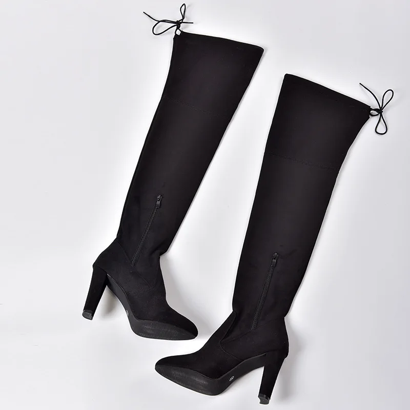 POLALI 2020 New Flock Leather Women Over The Knee Boots Lace Up Sexy High Heels Autumn Woman Shoes Winter Women Boots Size 34-43