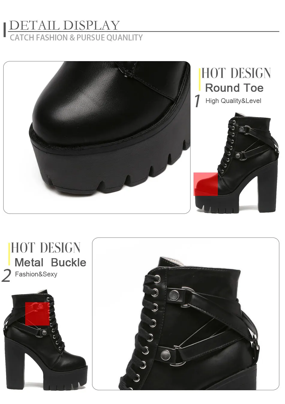 Gdgydh Fashion Black Boots Women Heel Spring Autumn Lace-up Soft Leather Platform Shoes Woman Party Ankle Boots High Heels Punk