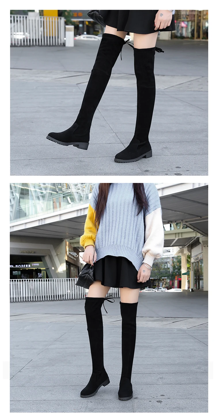 Size 35-41 Winter Over The Knee Boots Women Stretch Fabric Thigh High Sexy Woman Shoes Long Bota Feminina zapatos de mujer  #66