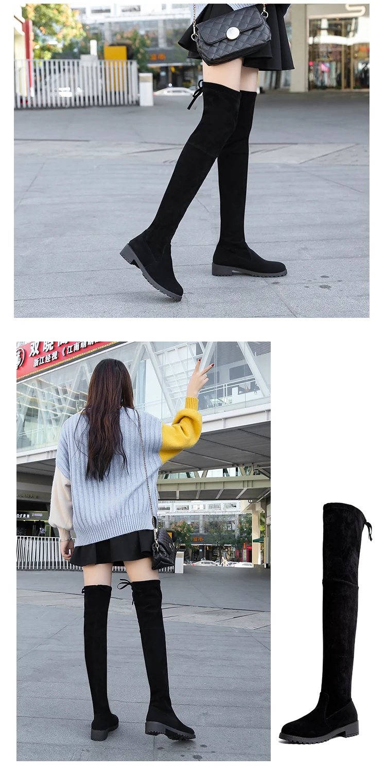 Size 35-41 Winter Over The Knee Boots Women Stretch Fabric Thigh High Sexy Woman Shoes Long Bota Feminina zapatos de mujer  #66