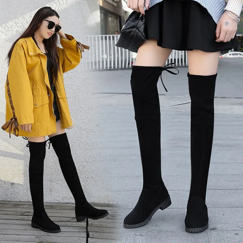 Size 35-41 Winter Over The Knee Boots Women Stretch Fabric Thigh High Sexy Woman Shoes Long Bota Feminina zapatos de mujer  #66