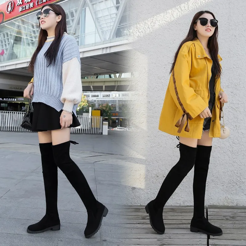 Size 35-41 Winter Over The Knee Boots Women Stretch Fabric Thigh High Sexy Woman Shoes Long Bota Feminina zapatos de mujer  #66