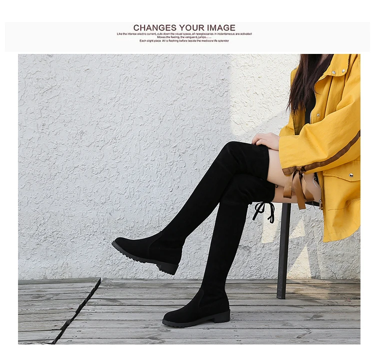 Size 35-41 Winter Over The Knee Boots Women Stretch Fabric Thigh High Sexy Woman Shoes Long Bota Feminina zapatos de mujer  #66