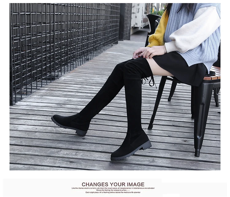 Size 35-41 Winter Over The Knee Boots Women Stretch Fabric Thigh High Sexy Woman Shoes Long Bota Feminina zapatos de mujer  #66
