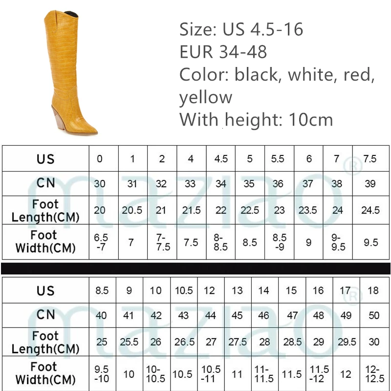 Black Yellow White Knee High Boots Western Cowboy Boots for Women Long Winter Boots Pointed Toe Cowgirl wedges Motorcycle Boots