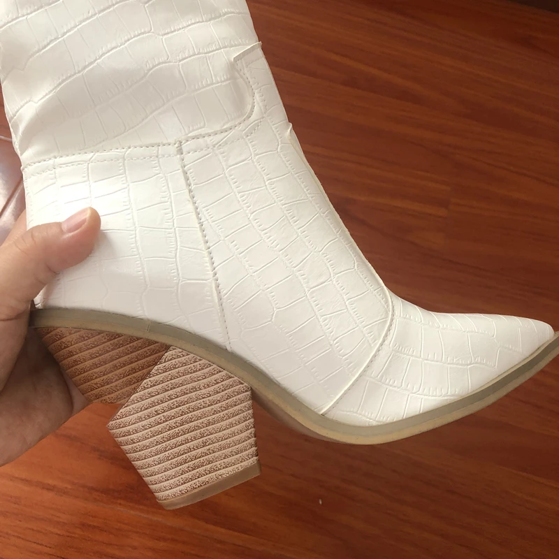 Black Yellow White Knee High Boots Western Cowboy Boots for Women Long Winter Boots Pointed Toe Cowgirl wedges Motorcycle Boots