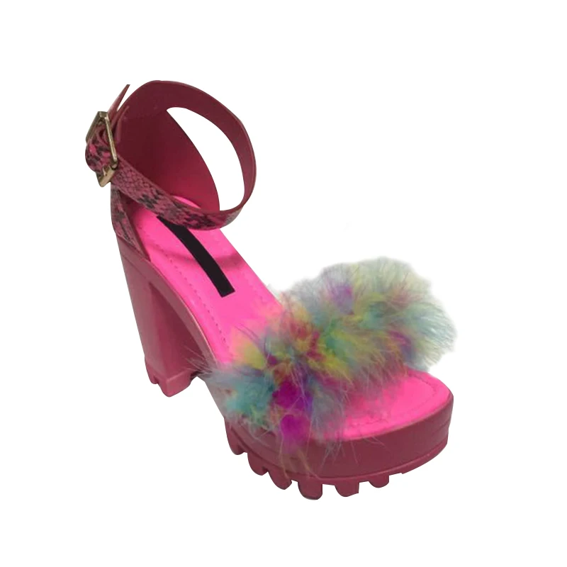 Women Zip Peep Toe Ankle Boots Autumn New Ladies Snakeskin Starry Sky Platform Thick High Heels Female Fashion Fur Sandals Shoes