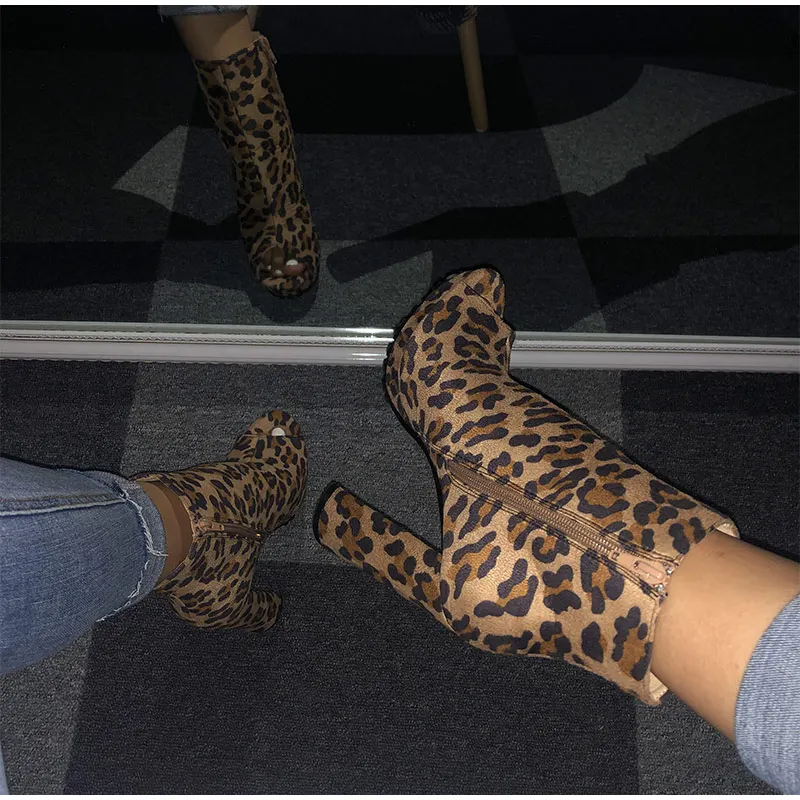 Women Zip Peep Toe Ankle Boots Autumn New Ladies Snakeskin Starry Sky Platform Thick High Heels Female Fashion Fur Sandals Shoes